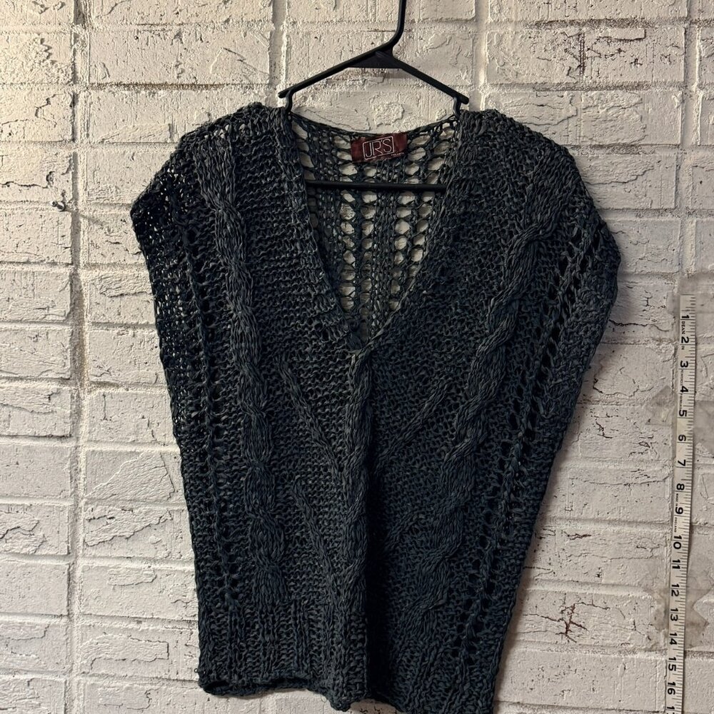 JRS Gray Open Knit Sweater Vest | Boho Chunky Cable Knit V-Neck Layering Top